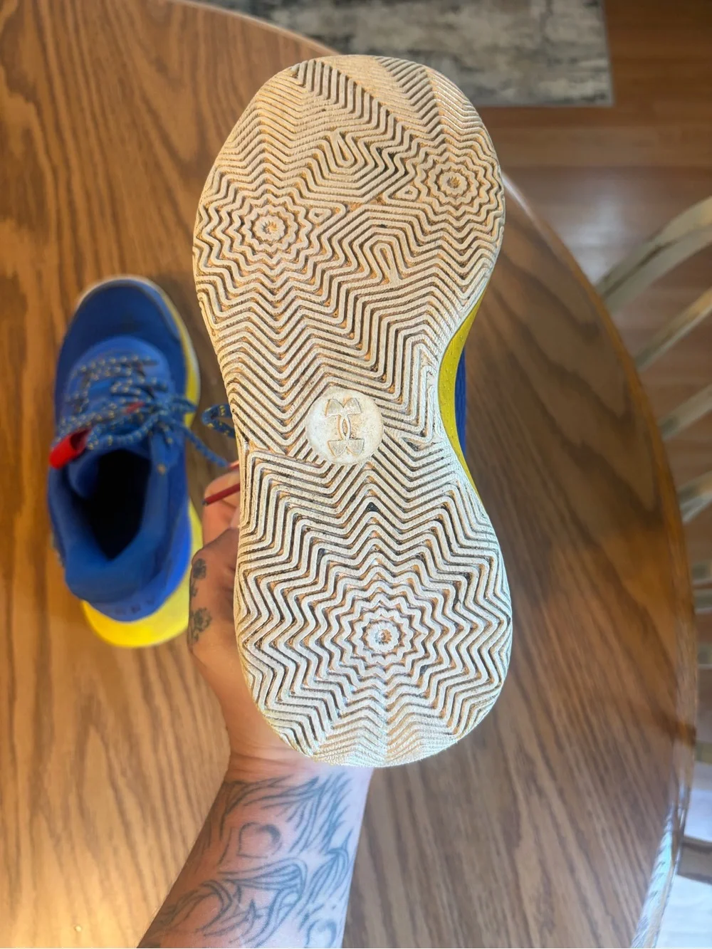 Under Armour Kids Blue Sneakers with Yellow and Red Accents